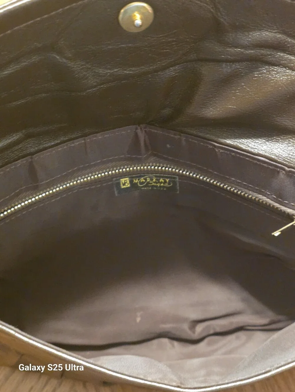 Vintage Mid- Century Brown Leather Ruched Clutch Bag EUC